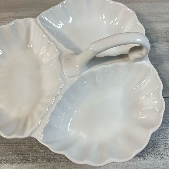 Porcellana de Paris Lovely Serving Dish 3 Compartments +Handle White Porcelain - Picture 3 of 7